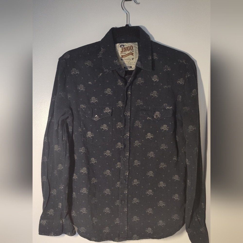 JNCO Dark Blue Floral Button Down Shirt Size S #556